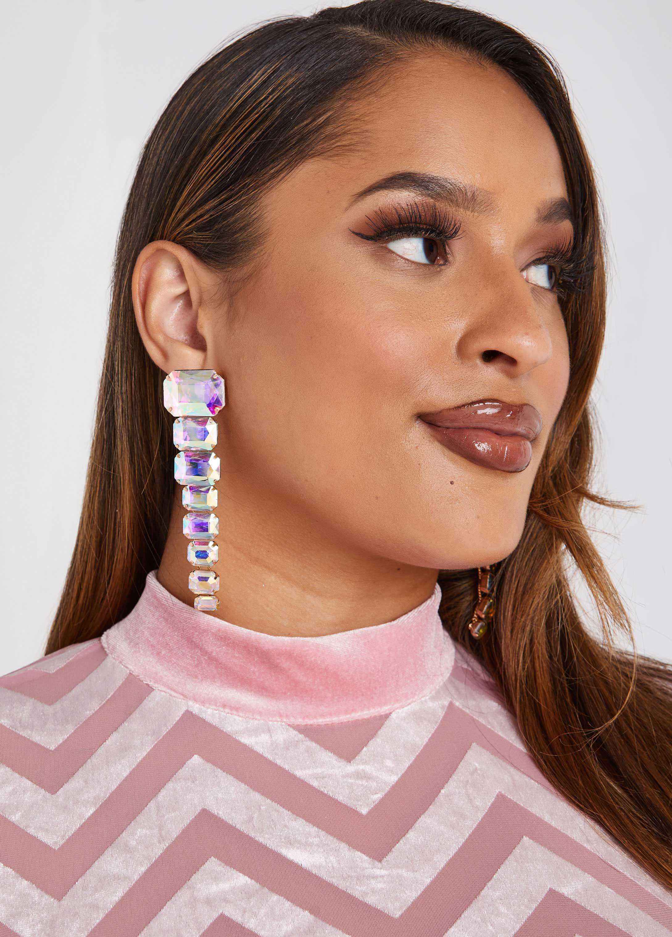 Plus Size Tiered Iridescent Crystal Earrings Ashley Stewart Product Image