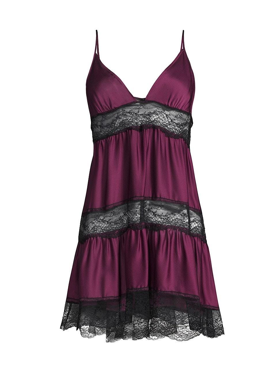 Womens Tiered Lace-Trim Silk Slip Product Image