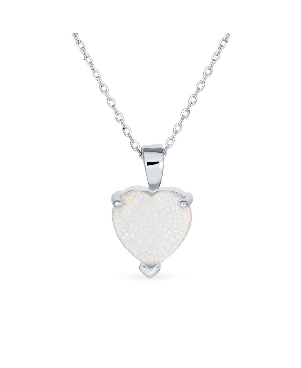 Bling Jewelry Opulence 5CT Solitaire White Prong Set Synthetic Opal Heart Shape Pendant Necklace For Women Sterling Silver Product Image