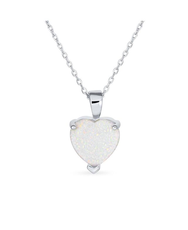 Bling Jewelry Opulence 5CT Solitaire White Prong Set Synthetic Opal Heart Shape Pendant Necklace For Women Sterling Silver Product Image