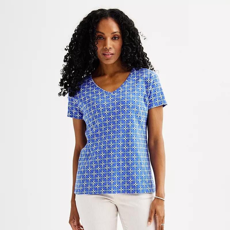 Womens Croft & Barrow Essential V-Neck Tee Blue Deco Floral Product Image