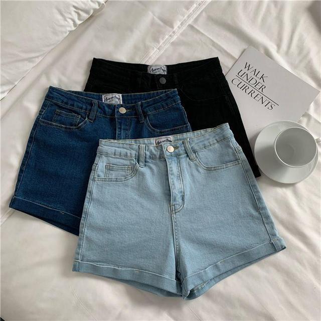 High-Waist Denim Shorts Product Image