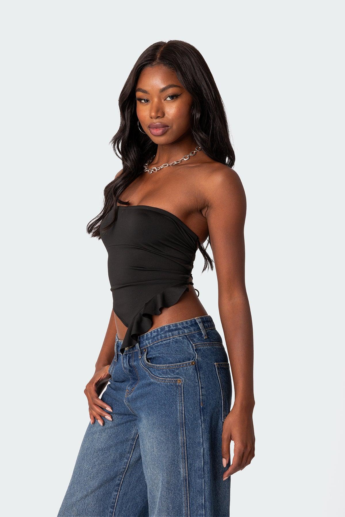 Hayley Lace Up Ruffle Tube Top Product Image