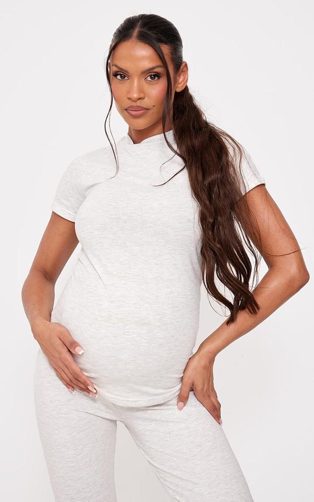 Maternity Oatmeal Marl Short Sleeve Top Product Image