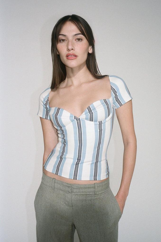 OLIVIA TOP - BLACK AND BLUE STRIPE — BLACK AND BLUE STRIPE / XS Product Image