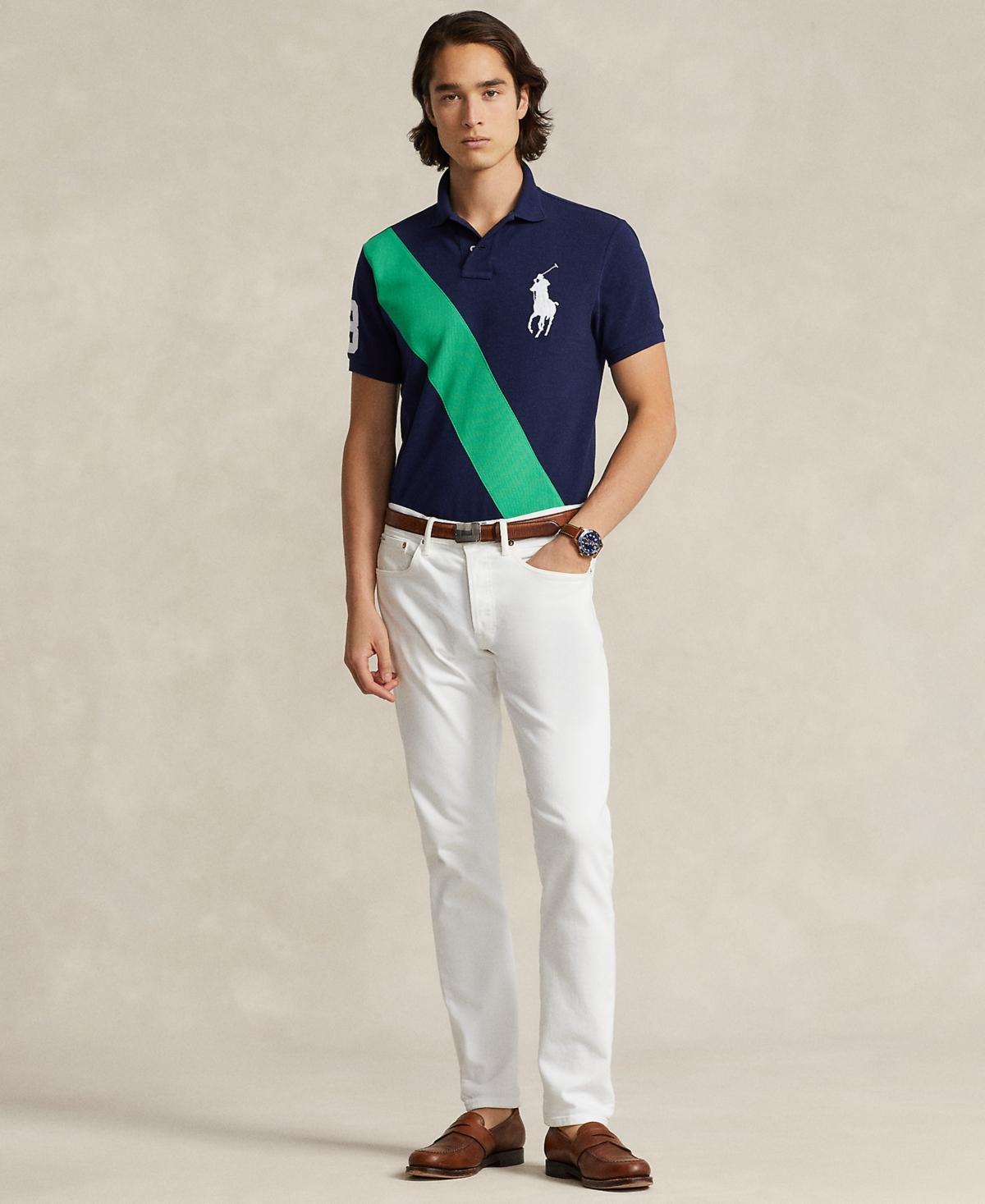 Men's Custom Slim Fit Big Pony Mesh Polo Shirt In Newport Navy,tiller Green Product Image