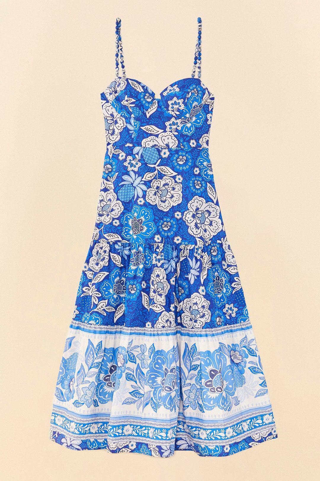 Blue Full Of Flowers Organic Cotton Midi Dress Product Image