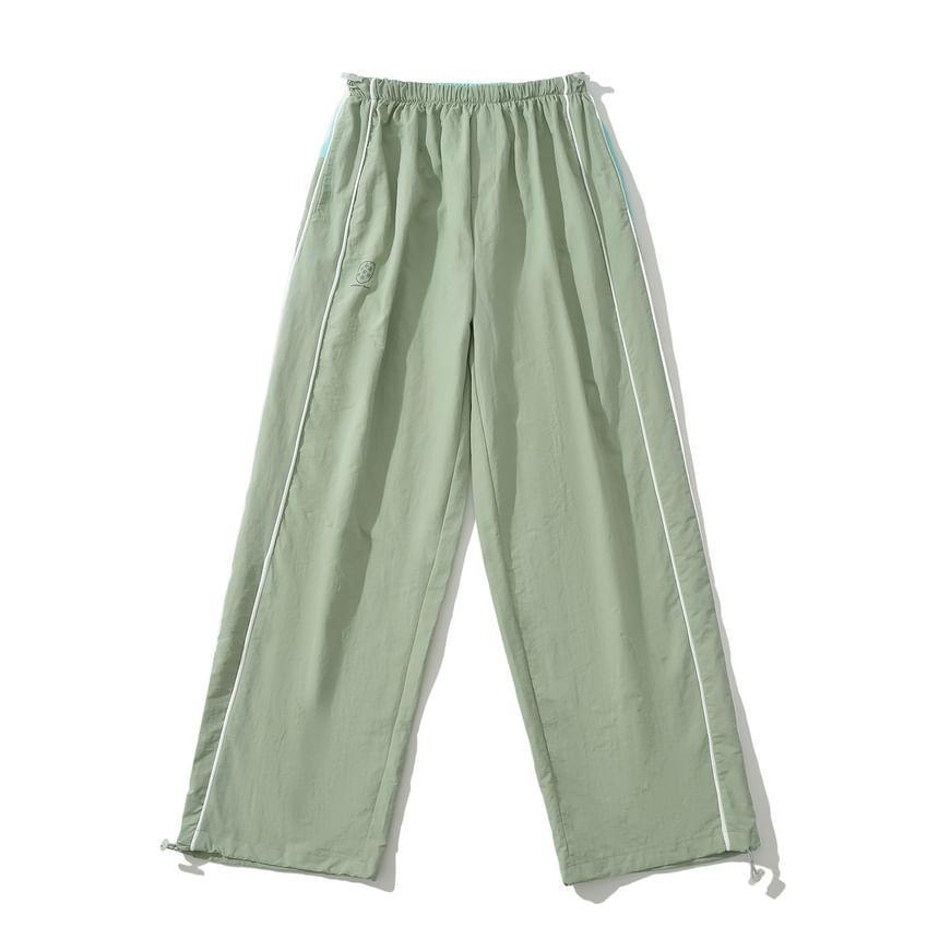 Elastic Waist Two Tone Contrast Trim Wide Leg Cargo Pants Product Image