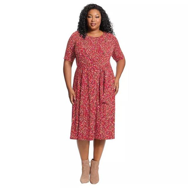 Plus Size London Times Side Tie Fit & Flare Midi Dress, Womens Product Image