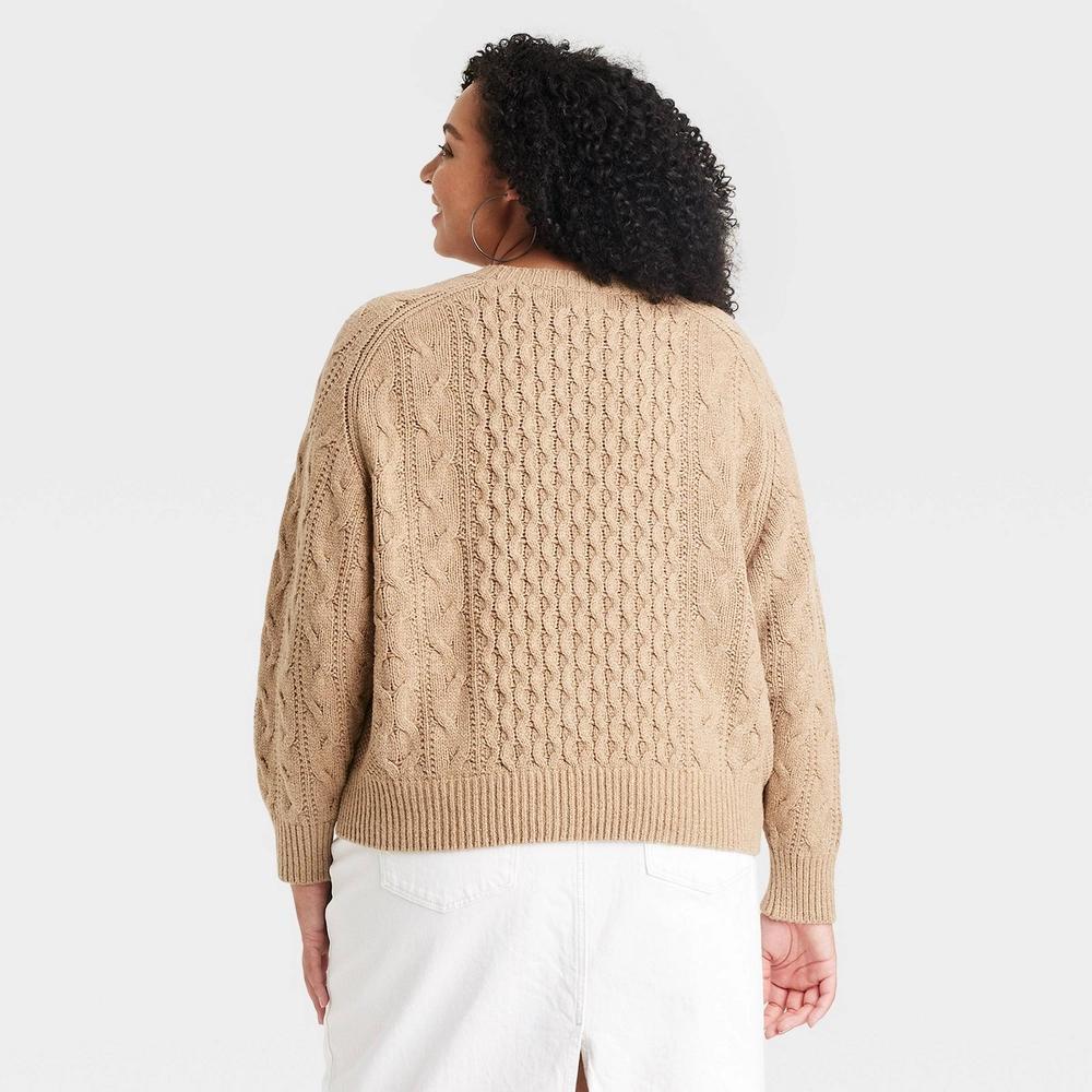 Womens Crewneck Cable Knit Pullover Sweater - Universal Thread Tan XXL Product Image