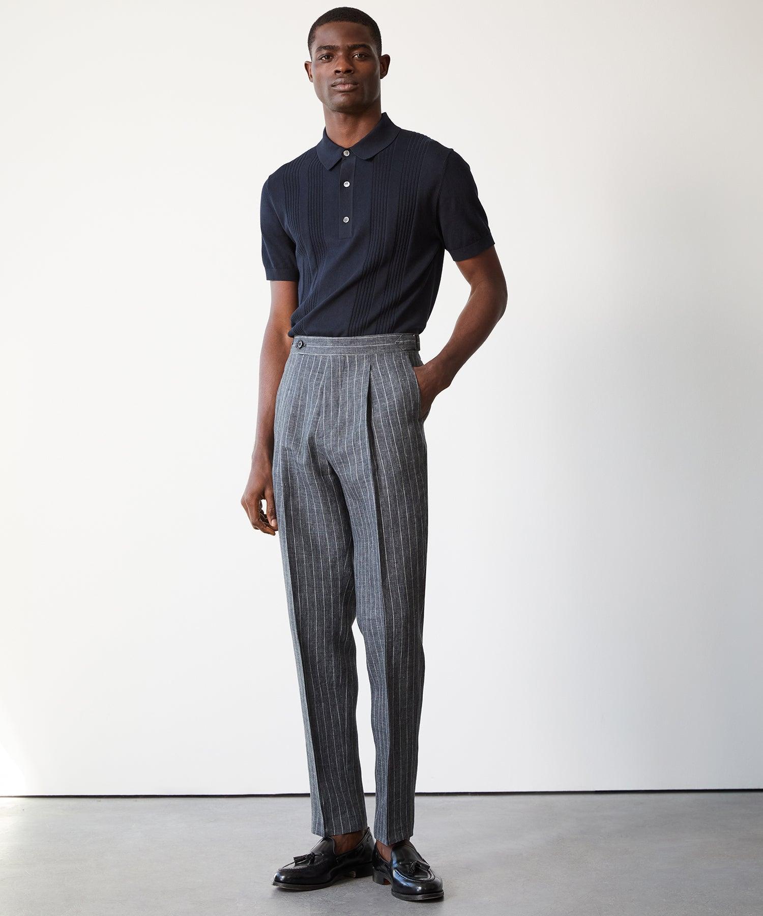 Italian Linen Side Tab Trouser in Charcoal Pinstripe Product Image