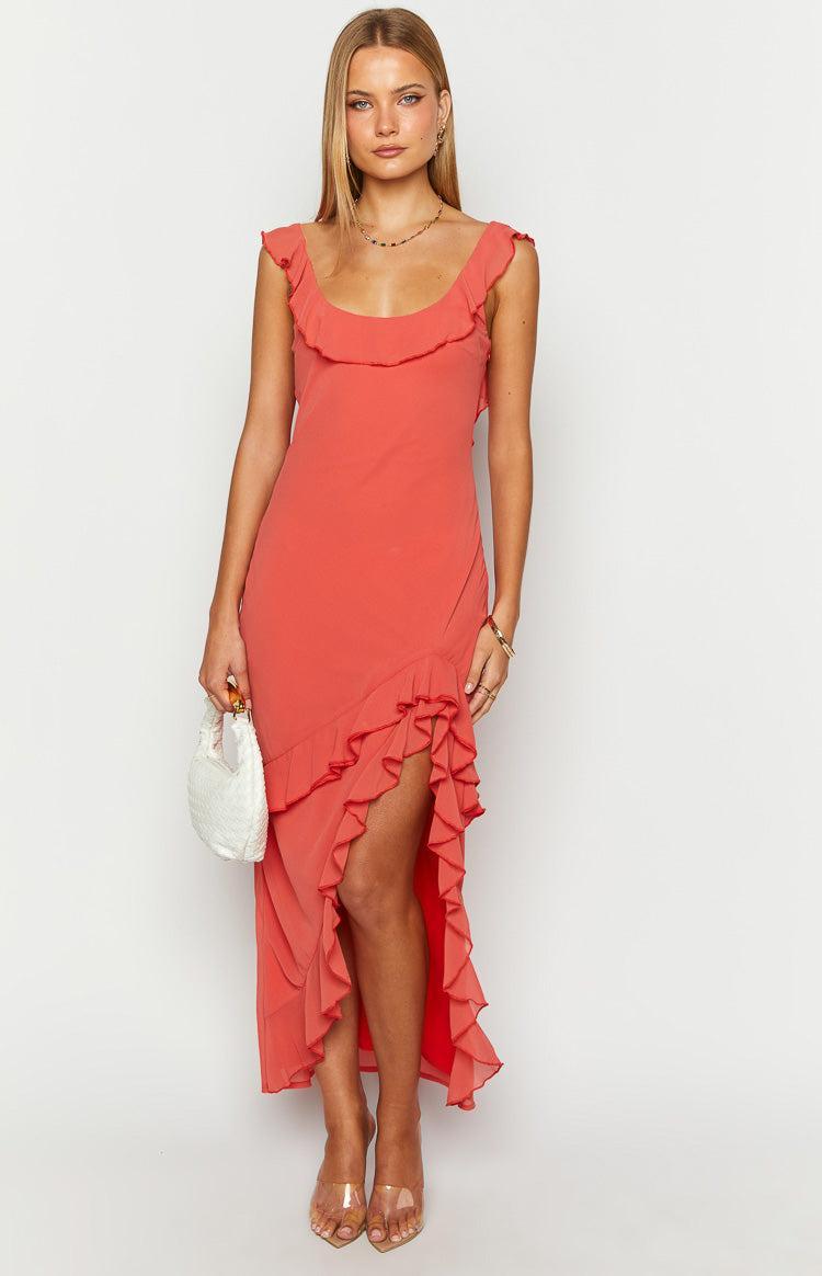 Caribbean Red Ruffle Maxi Dress Product Image