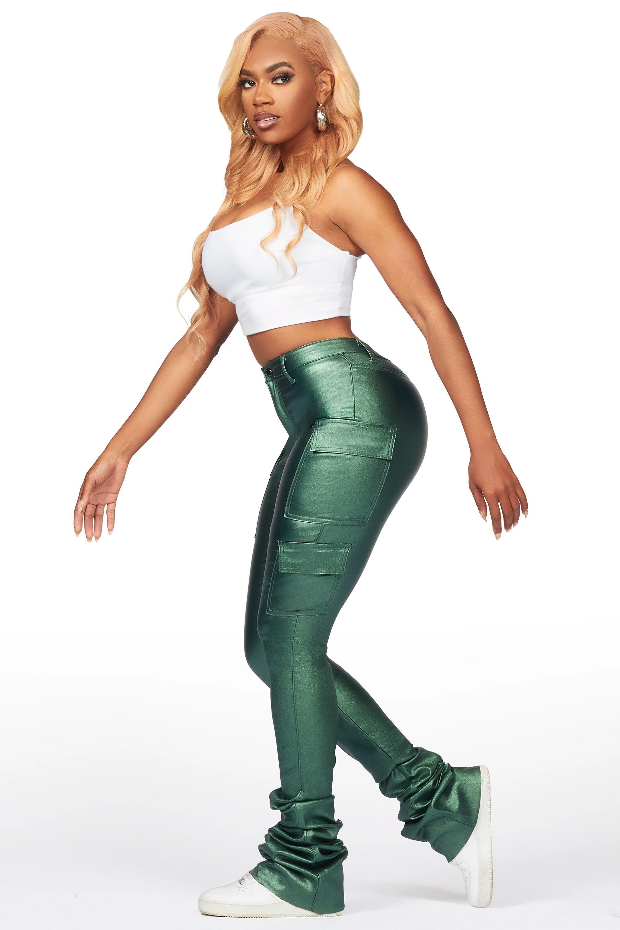 Vixen Metallic Green Cargo Super Stacked Pant Female Product Image