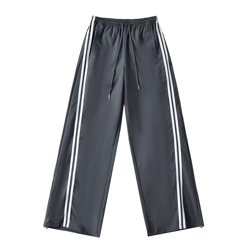 Drawstring Waist Striped Panel Wide Leg Sweatpants Product Image