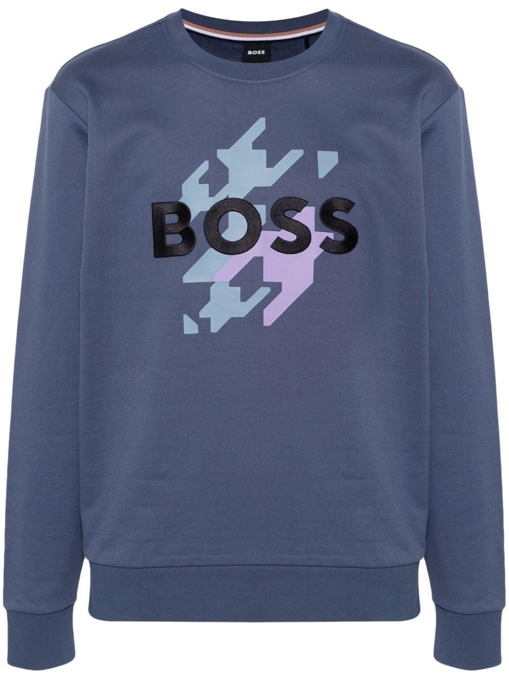 HUGO BOSS Logo-embroidered Sweatshirt In Blue Product Image