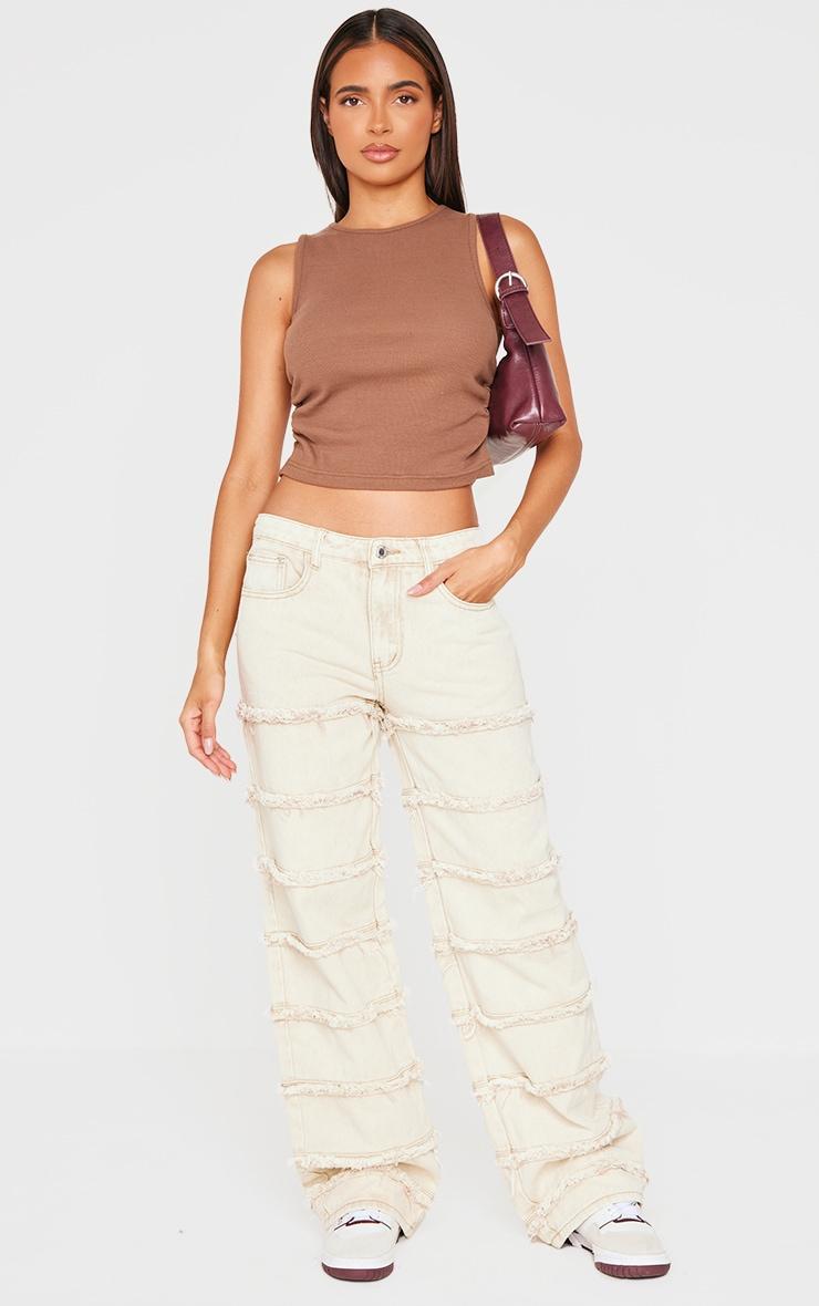 Washed Stone Frayed Striped Seam Wide Leg Jeans Product Image