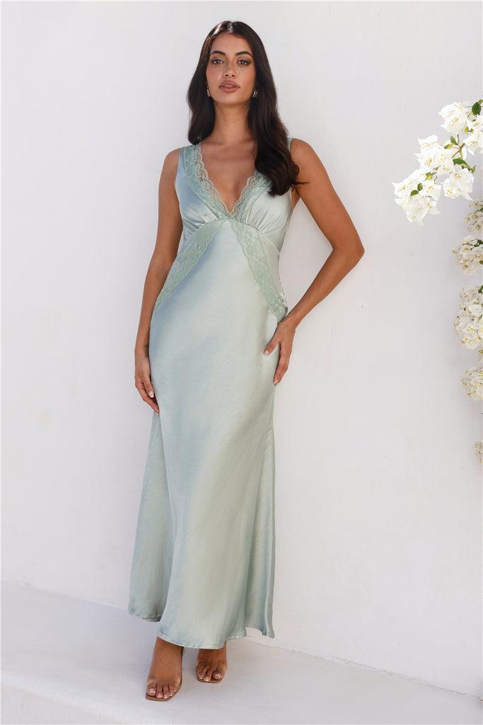 Grandeur Satin Maxi Dress Sage Product Image