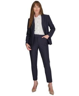 Tommy Hilfiger Womens Pinstriped Blazer Puff Print Shirt Pants product image