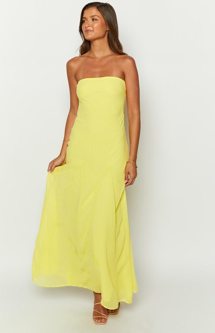 Myka Yellow Strapless Maxi Dress Product Image