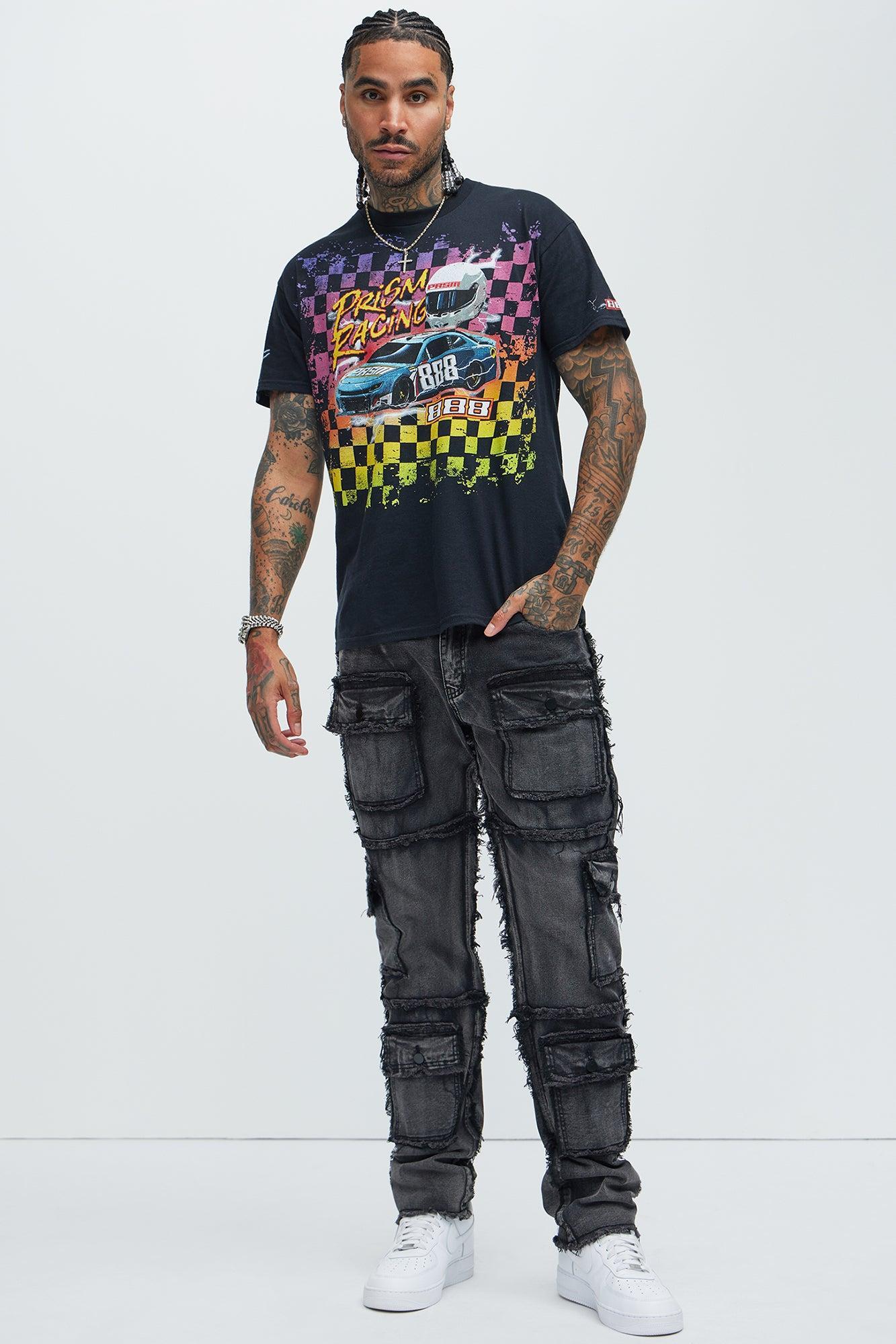 One Way Cargo Frayed Straight Jeans - Black Wash Product Image