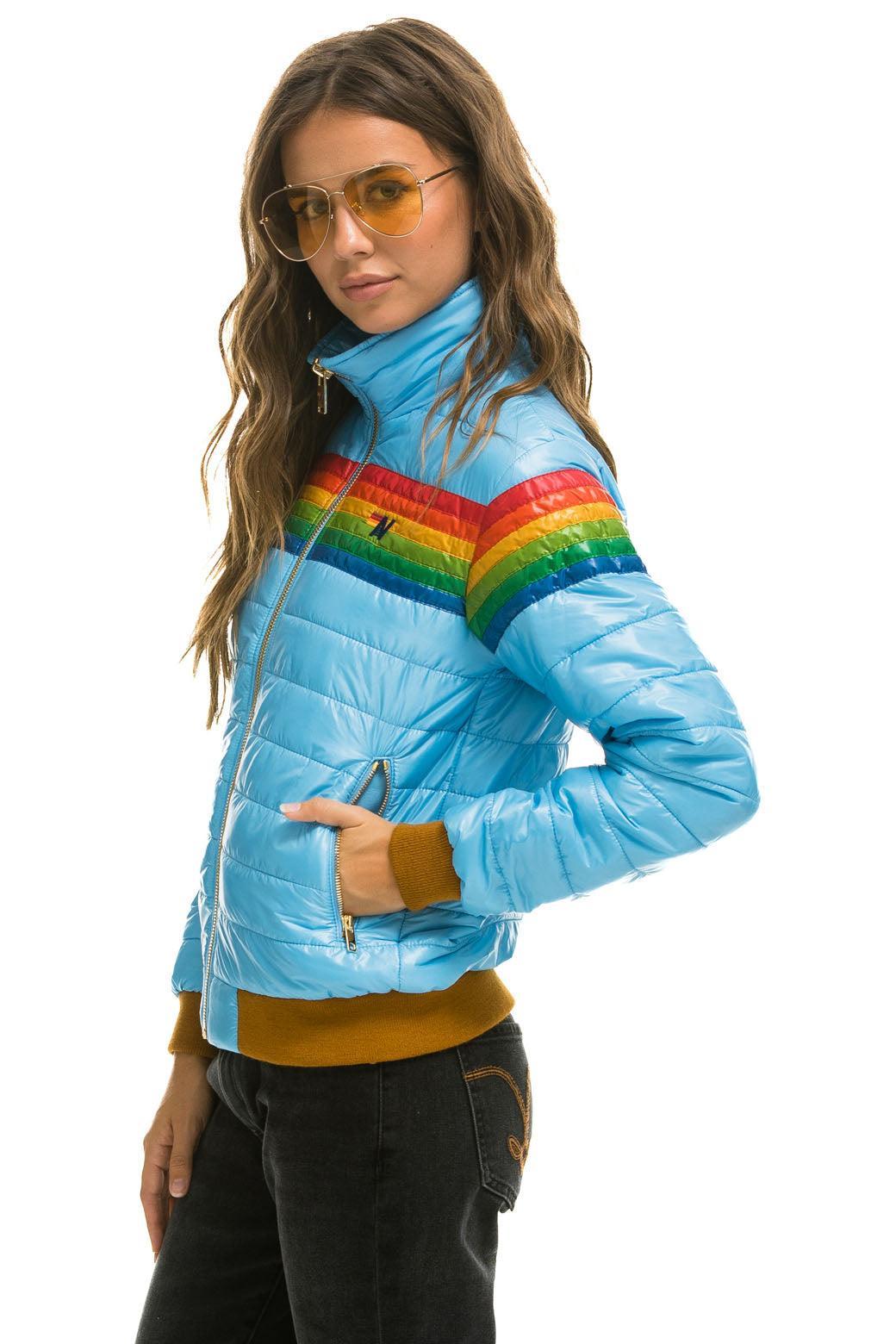 6 STRIPE RAINBOW SLEEVE JACKET -  GLOSSY SKY Female Product Image