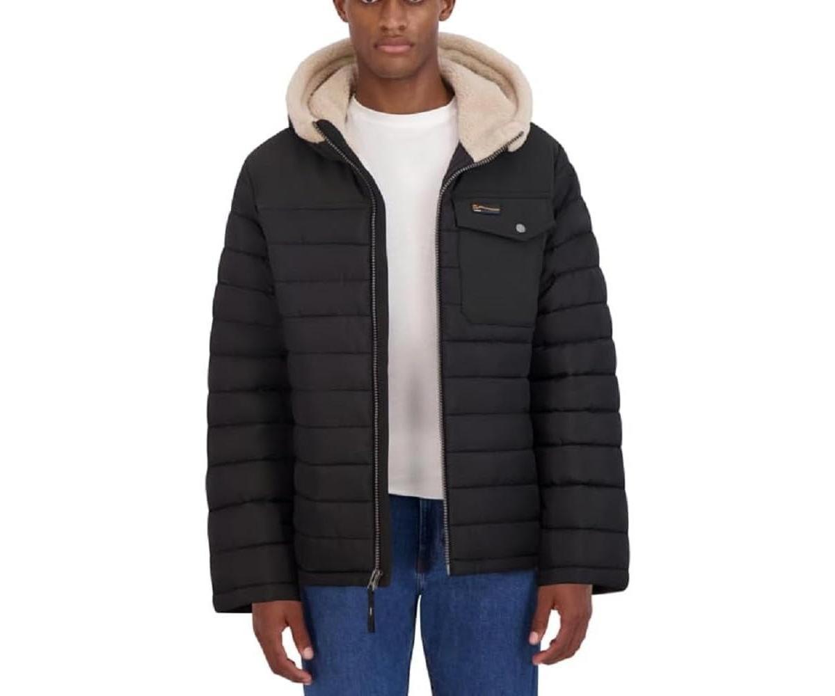 Hfx Mens Quilted Shirt Jacket Shacket with Sherpa Lined Hood Product Image