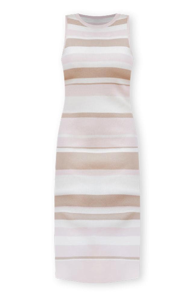 Sweet Applause Taupe Striped High Neck Bodycon Dress Product Image