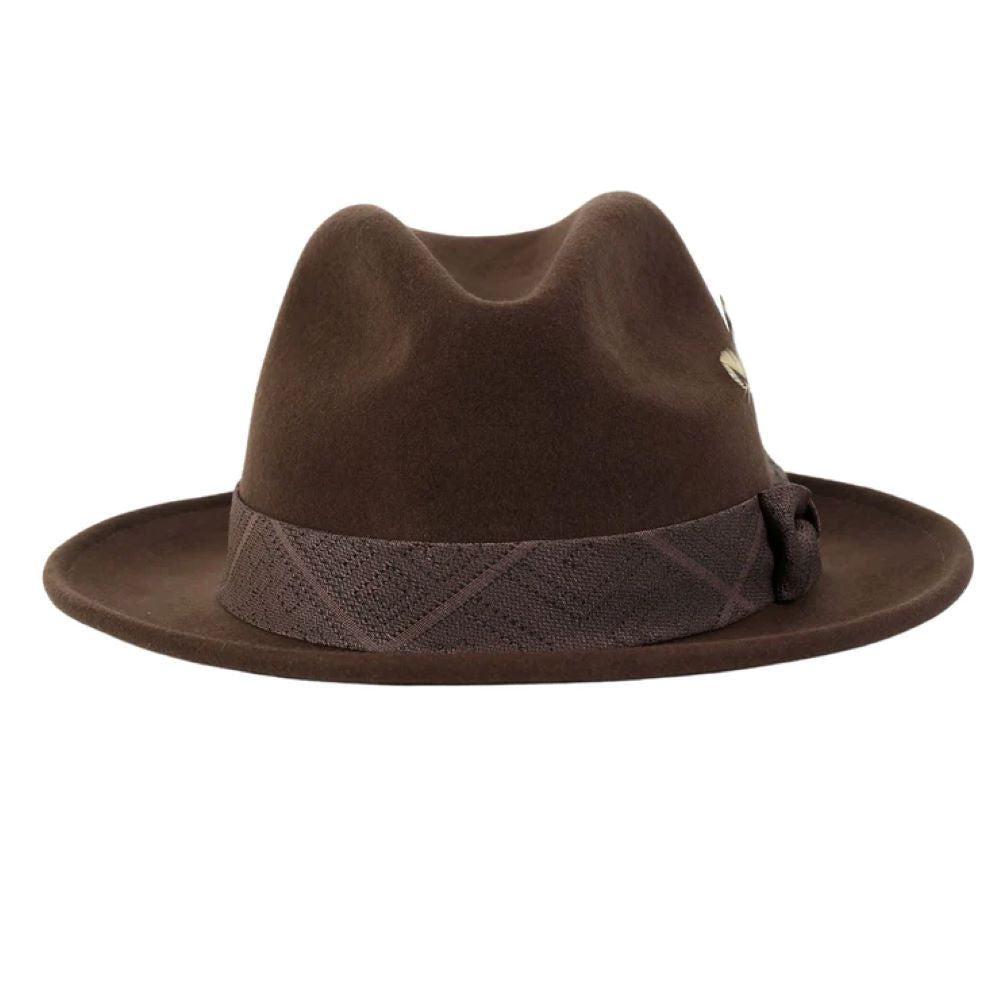 Brown Wool Felt Dress Hat with Feather Accent Product Image