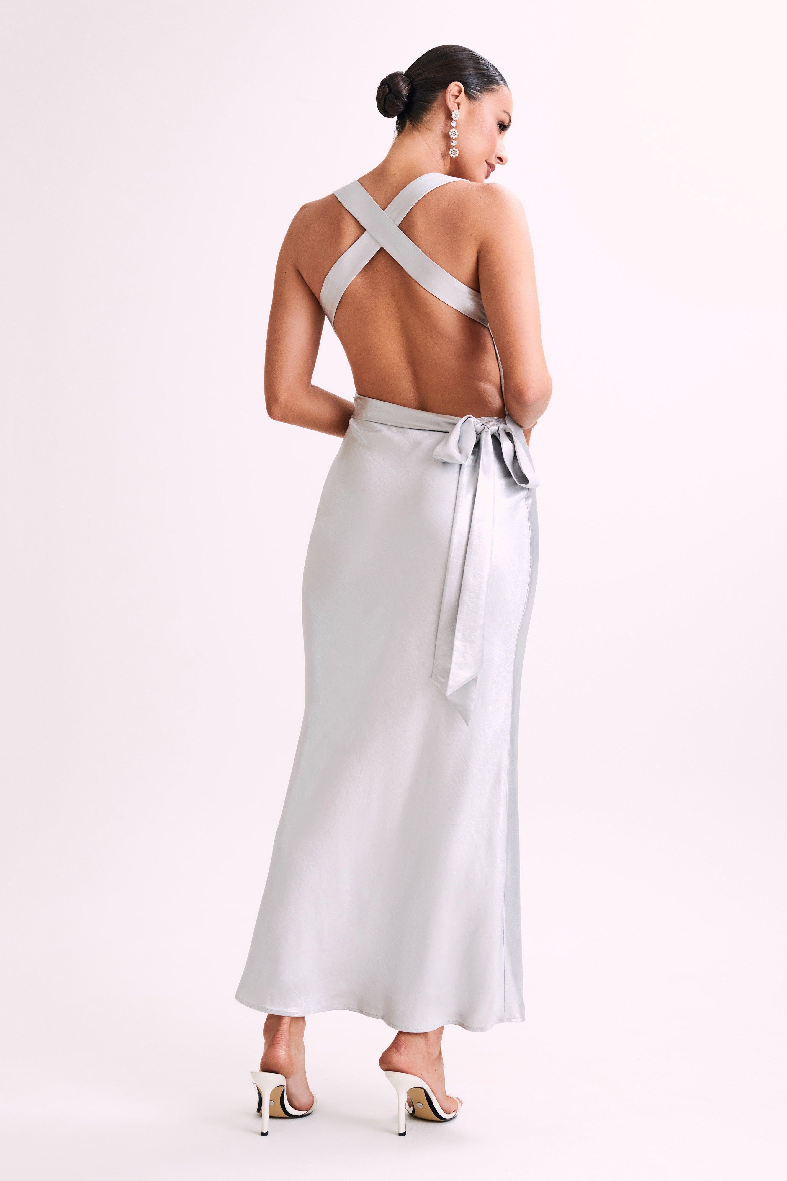 Caellie Satin Cowl Maxi Dress - Silver Product Image