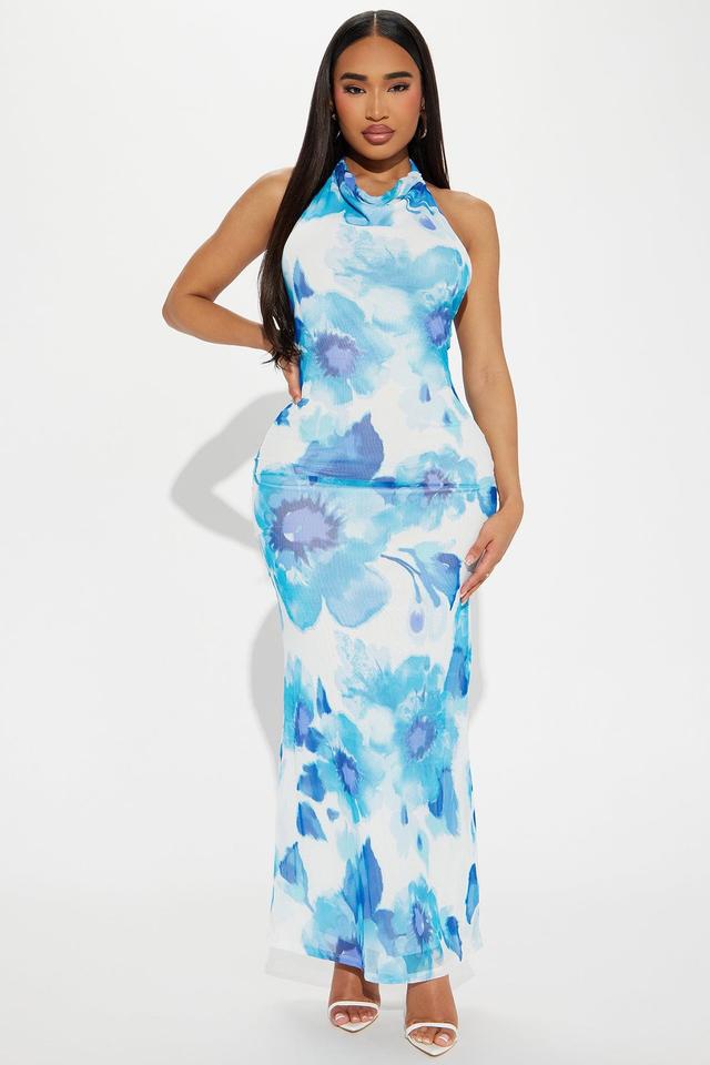 Whimsical Floral Charm Maxi Dress - Blue/combo Product Image