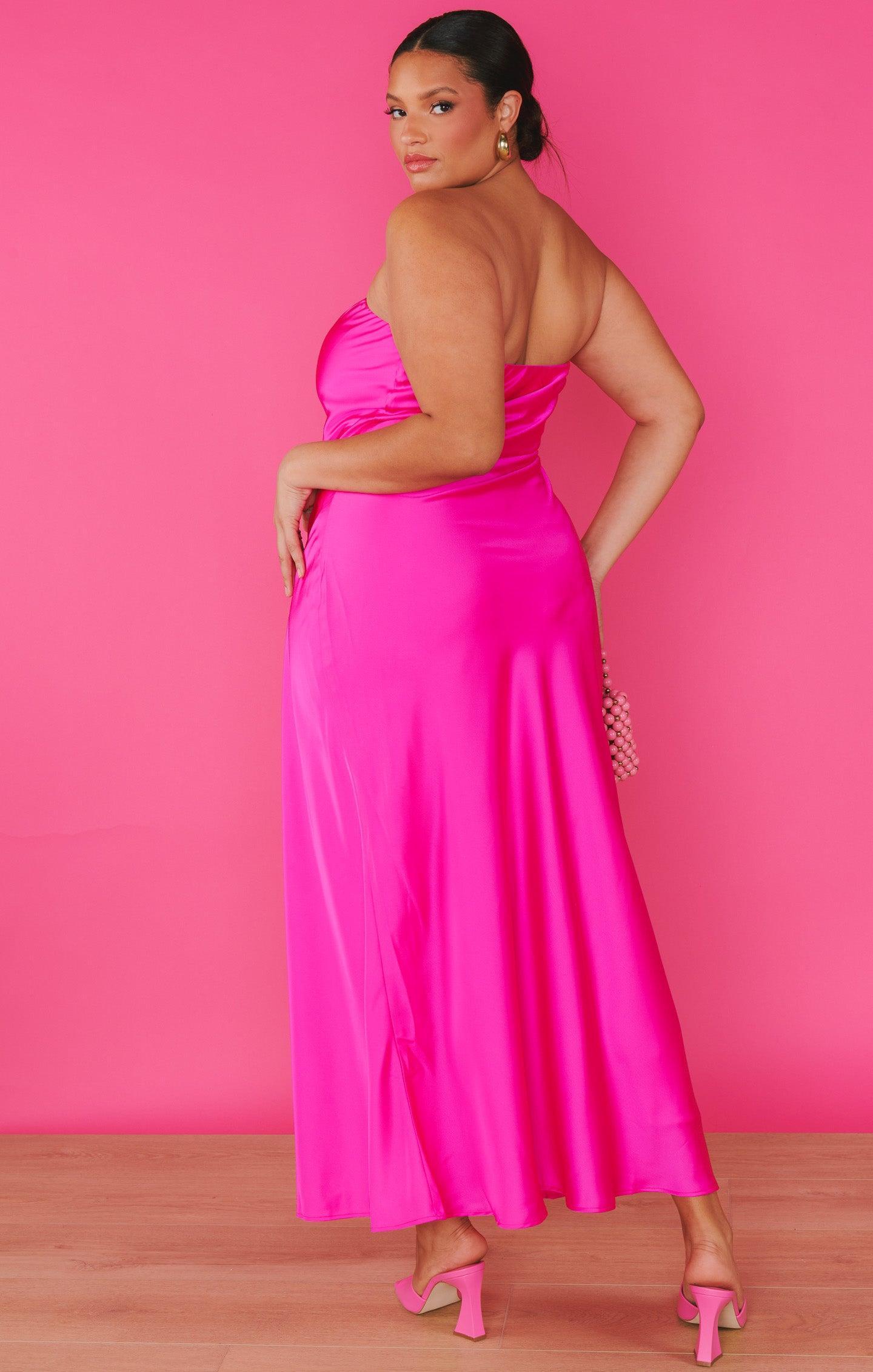 Taylor Tube Dress ~ Hot Pink Luxe Satin Product Image