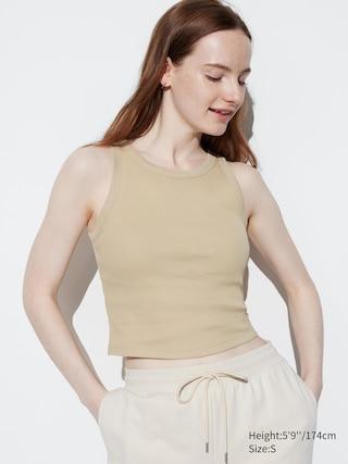 Womens Ribbed Cropped Sleeveless Bra Top Beige XL UNIQLO US Product Image