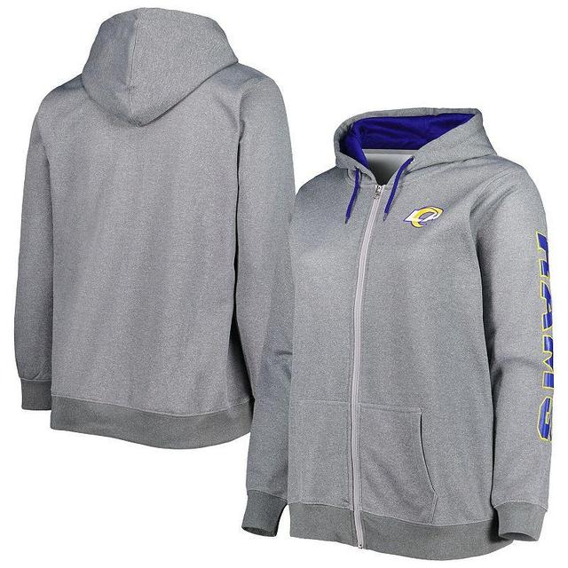 Womens Heather Charcoal Los Angeles Rams Plus Size Fleece Full-Zip Hoodie Jacket Product Image