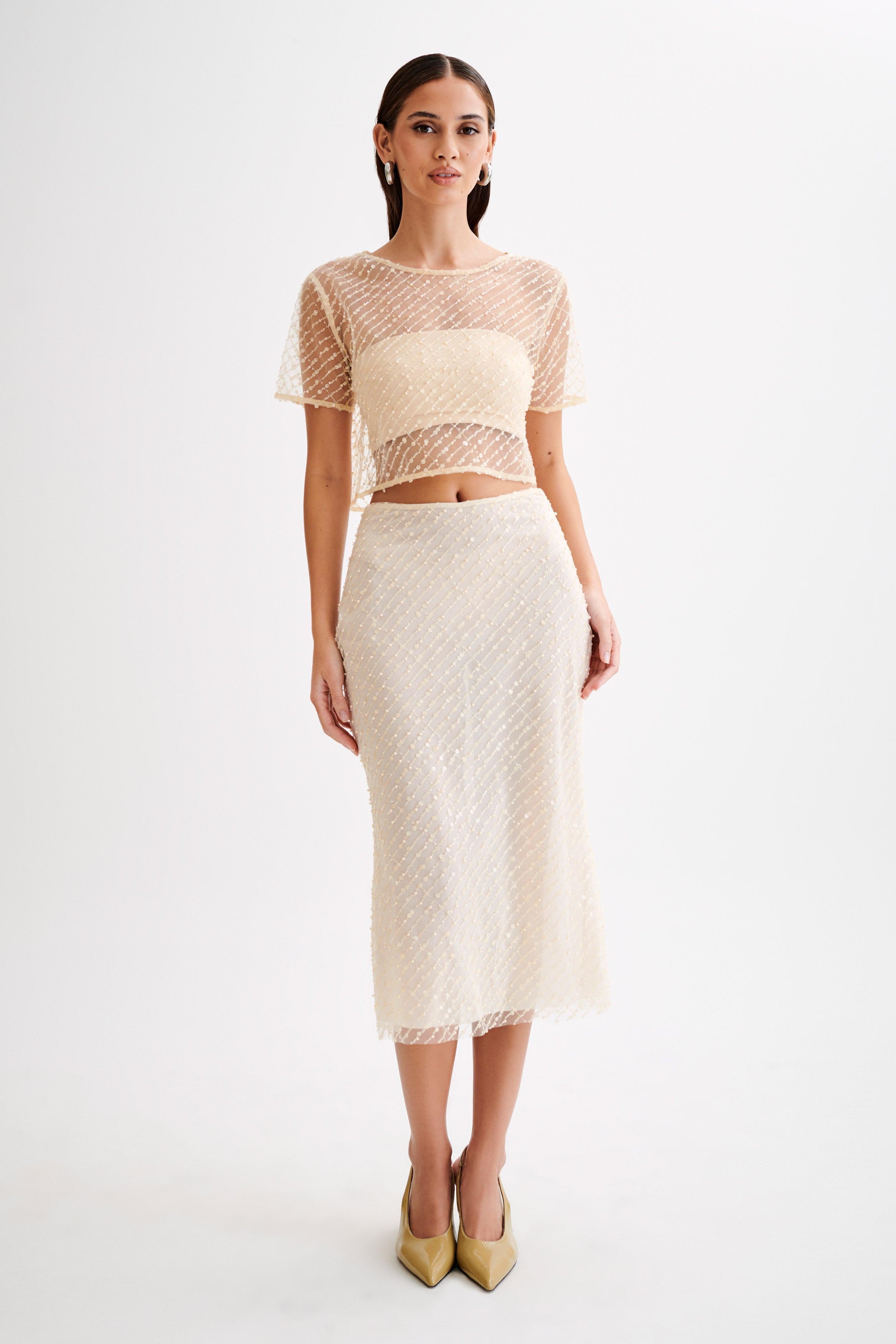 Brynne Sequin Midi Skirt - Buttercream Product Image