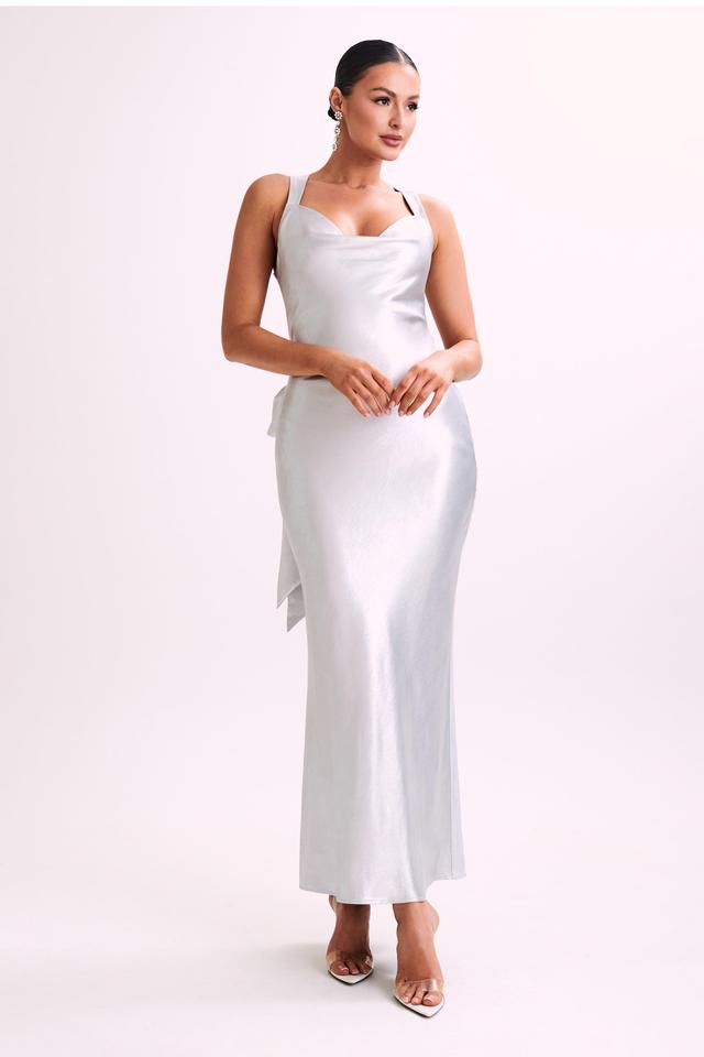 Caellie Satin Cowl Maxi Dress - Silver Product Image