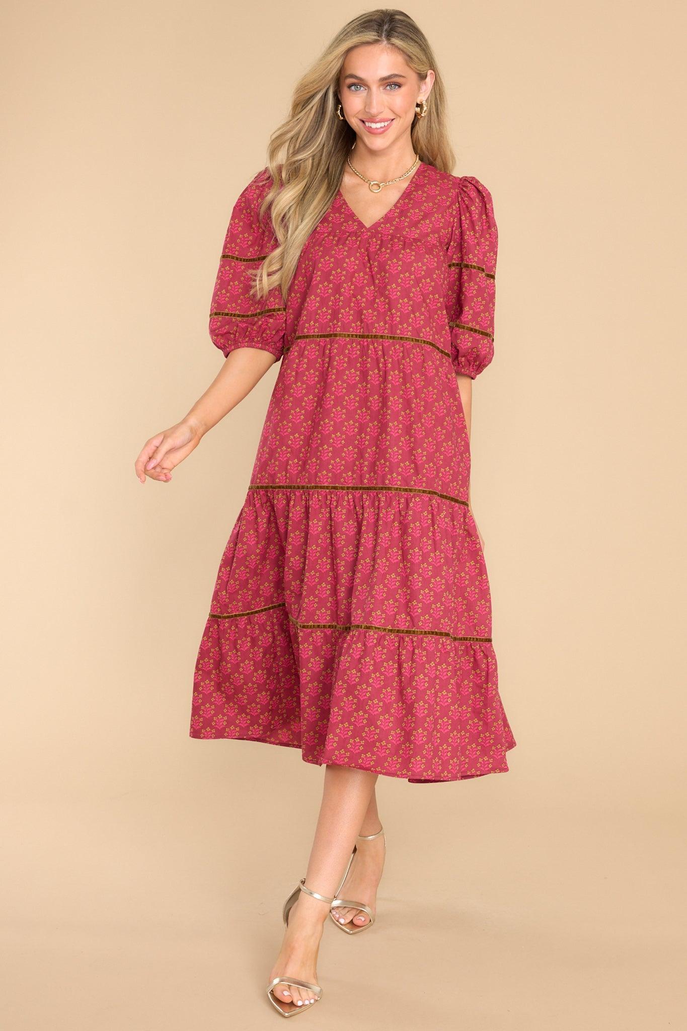 Georgia Indian Bloom Midi Dress Red Product Image