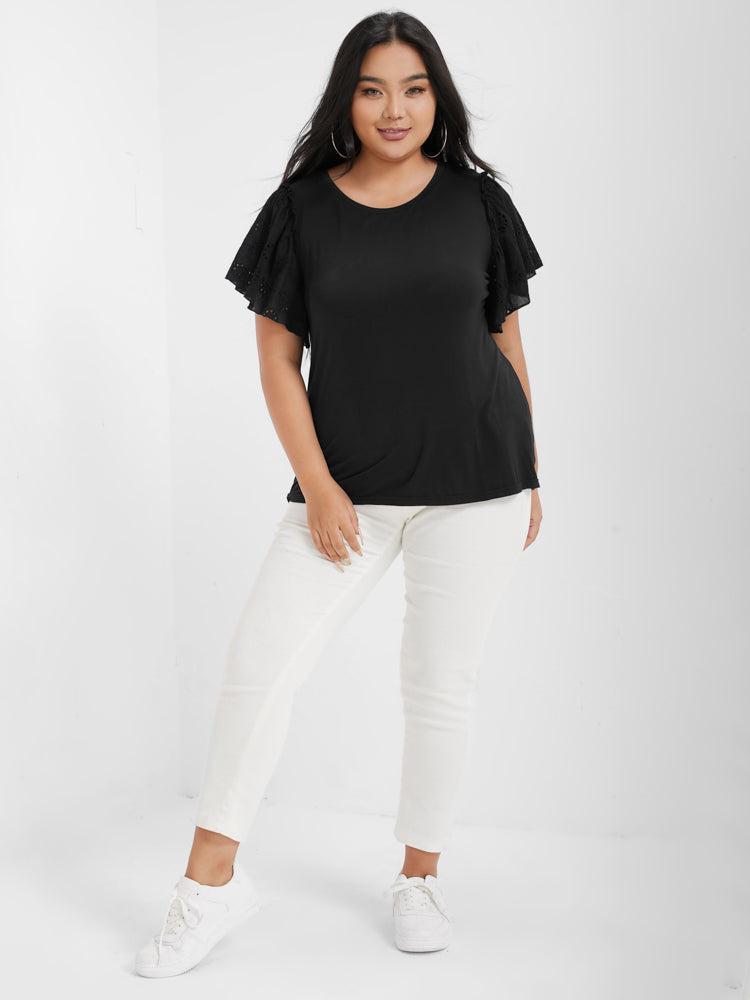 Plain Tiered Sleeve Eyelet T-shirt Female Product Image