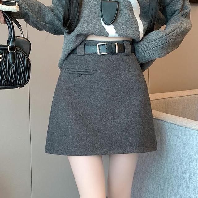 High Waist Plain Mini A-Line Skirt Product Image