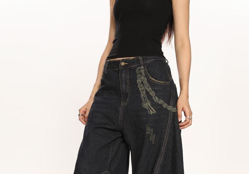 High Rise Chain Print Wide Leg Jeans Product Image