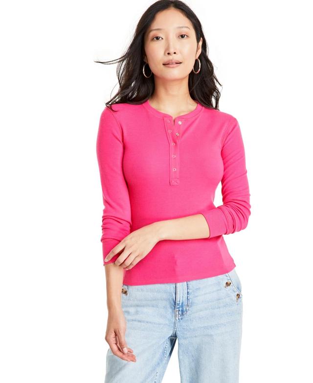 On 34th Womens Ribbed Long-Sleeve Henley Top, Created for Macys Product Image