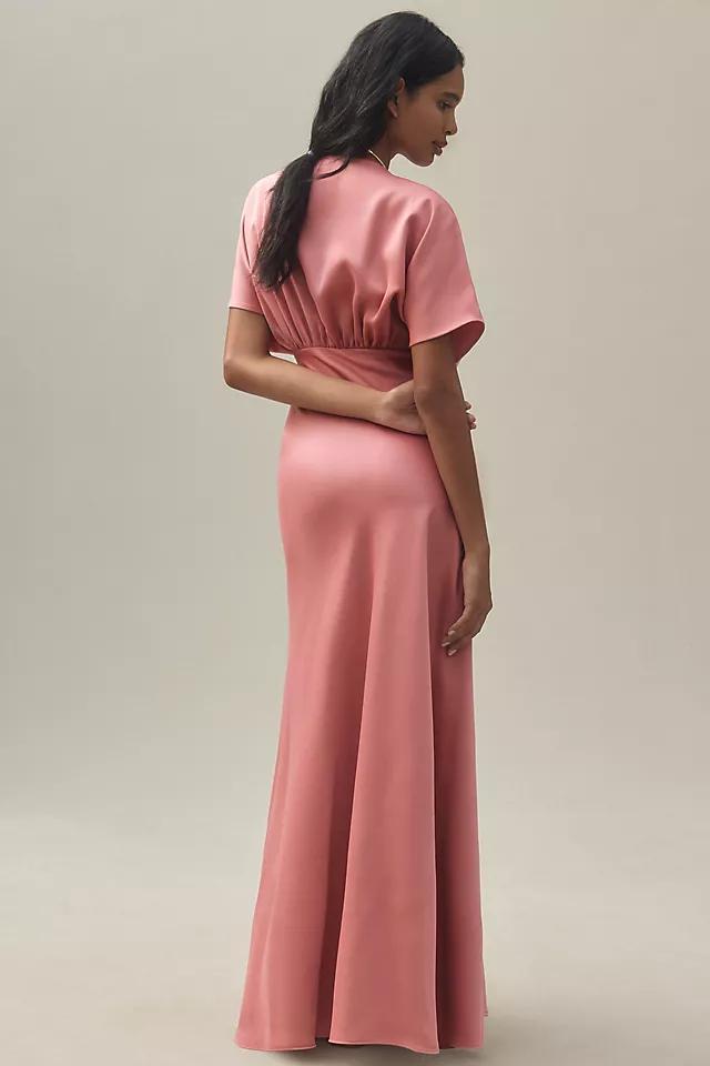 BHLDN Leila Deep-V Flutter-Sleeve Satin A-Line Gown Product Image