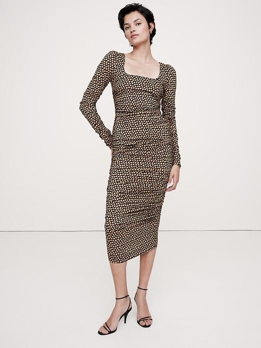 Crepe Ruched Midi Dress Product Image