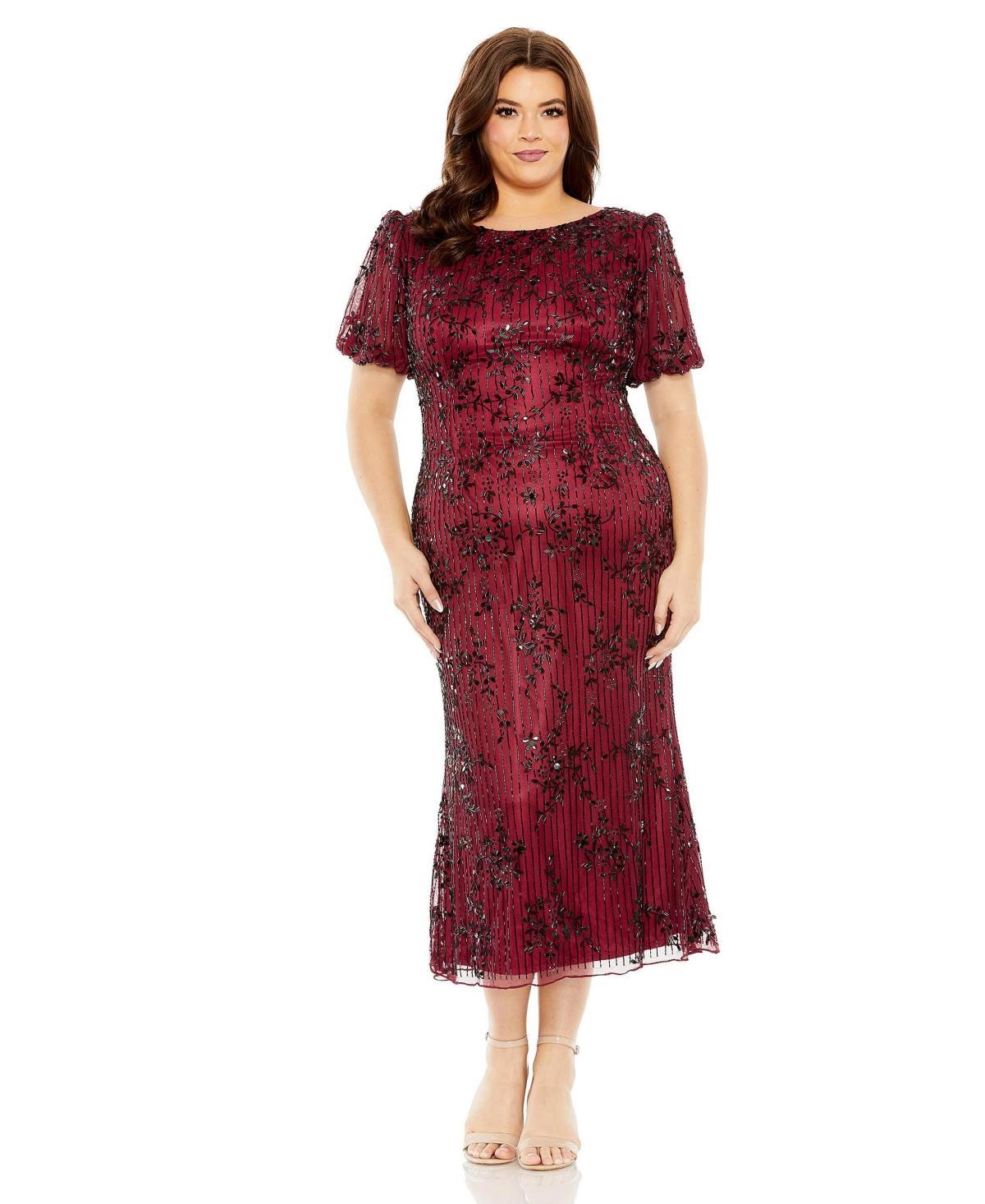 Women's Plus Size High Neck Puff Sleeve Embellished Dress Product Image