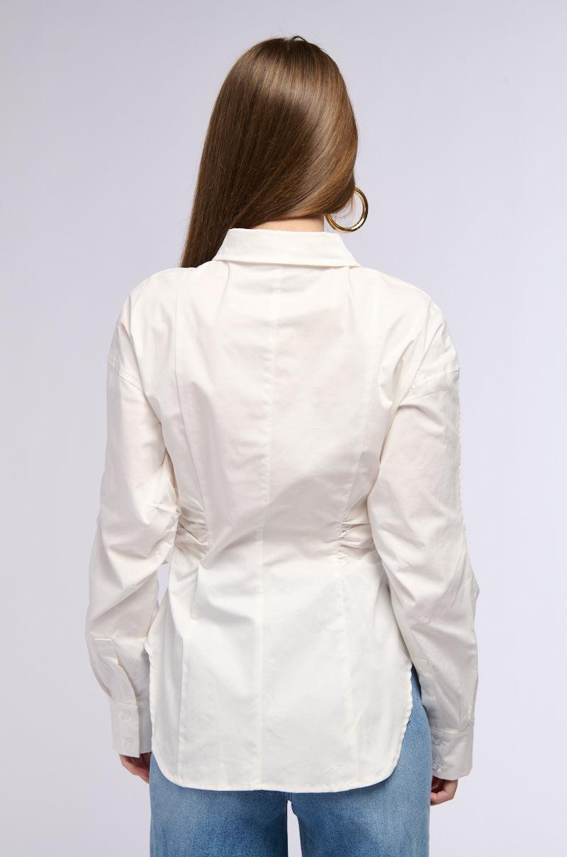 OLIVA CINCHED WAIST POPLIN BUTTON DOWN Product Image