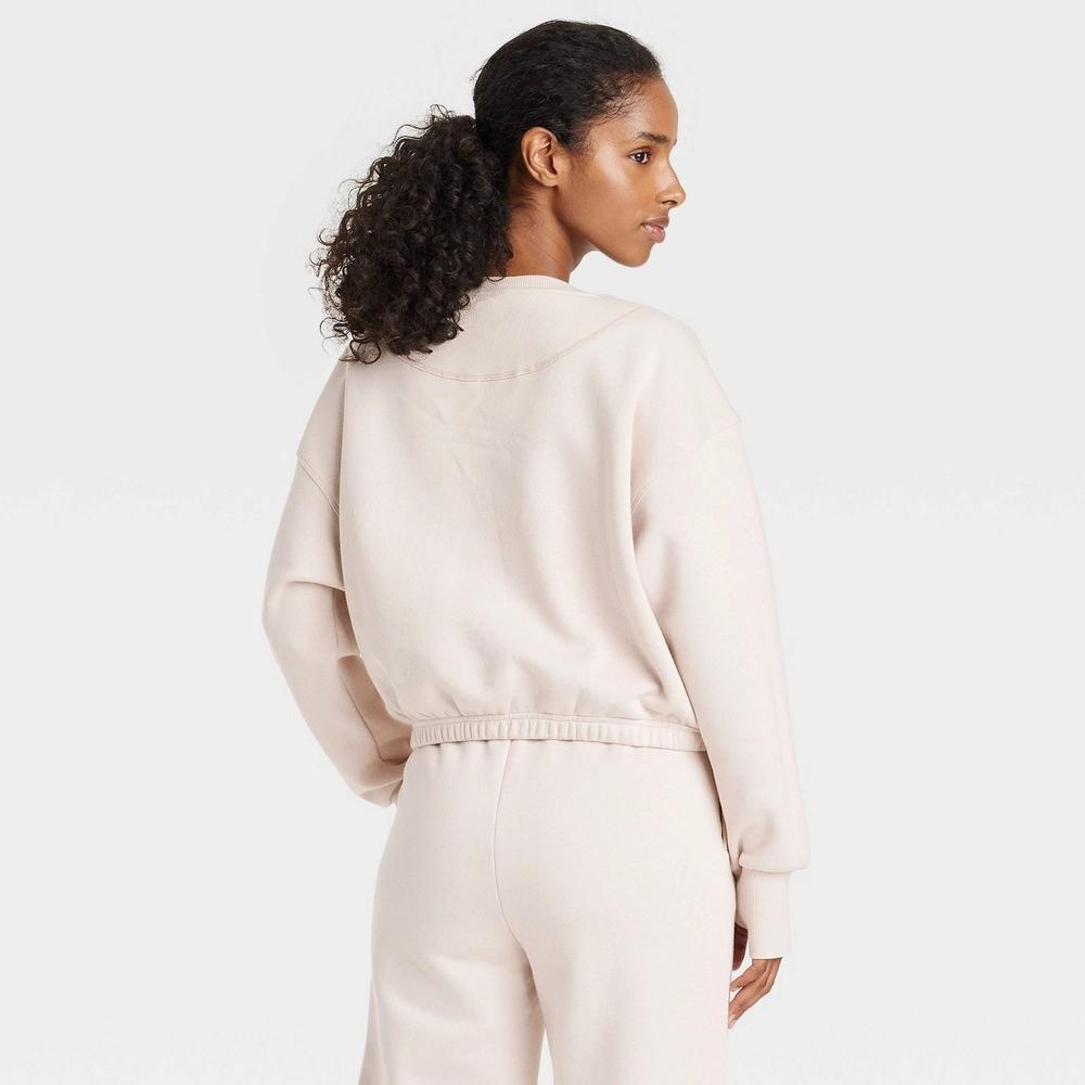 Women's Fleece Cropped Crewneck Pullover Sweatshirt - JoyLab™ Cream XS Product Image