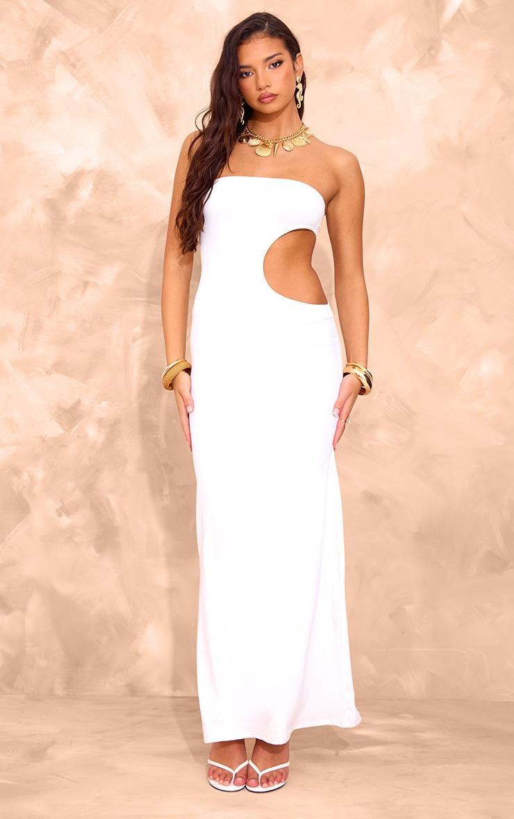 Cream Soft Touch Bandeau Extreme Cut Out Maxi Dress Product Image