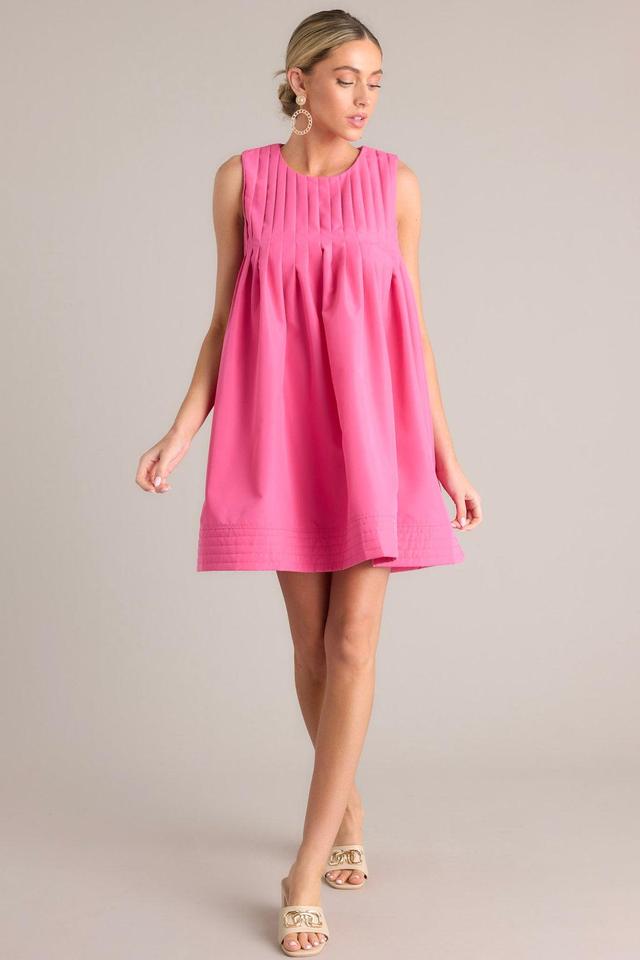 Pleated Petal Hot Pink Mini Shift Dress Product Image