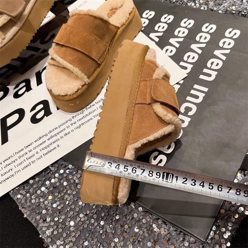 Fluffy Trim Platform Slide Sandals Product Image