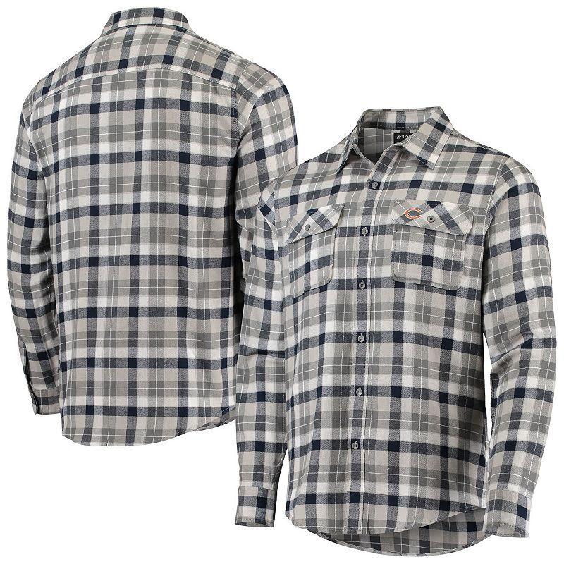 Mens Antigua /Gray Chicago Bears Ease Flannel Long Sleeve Button-Up Shirt Blue Product Image