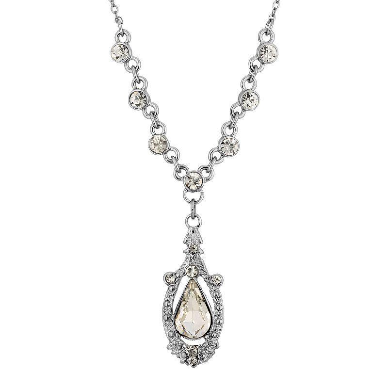 1928 Silver-Tone Crystal Suspended Teardrop Necklace, Womens, Multi Product Image